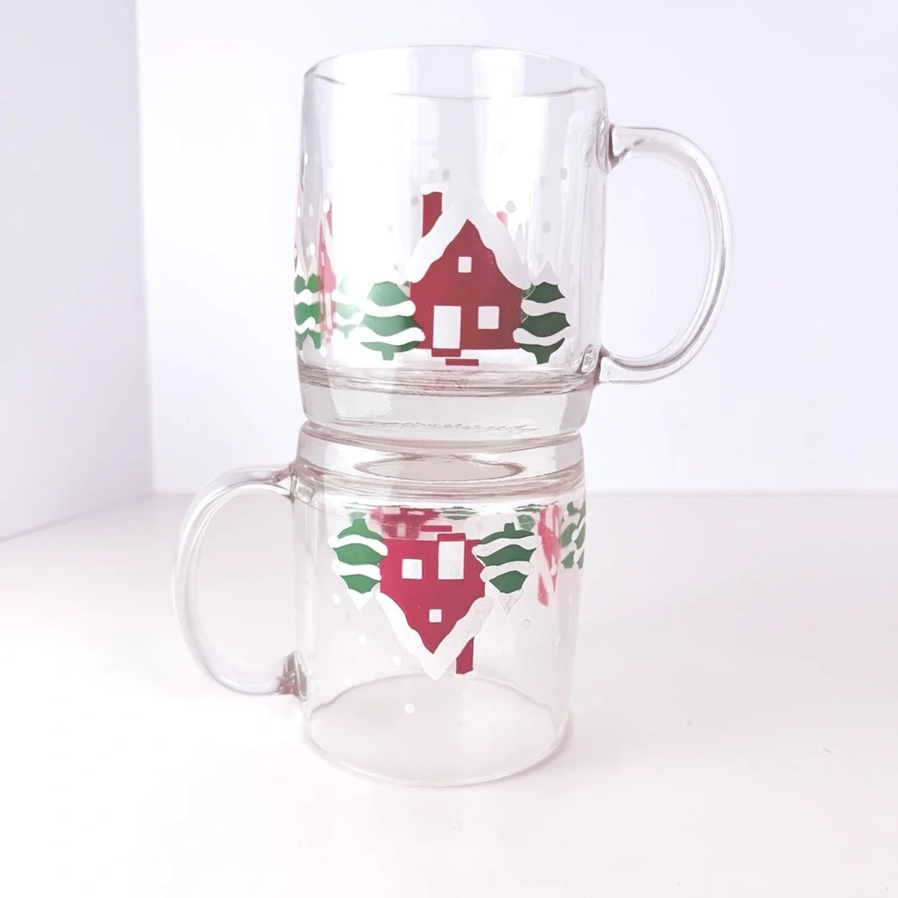 Vintage Crate & Barrel Luminarc French Clear Christmas Tree Mugs set of 2